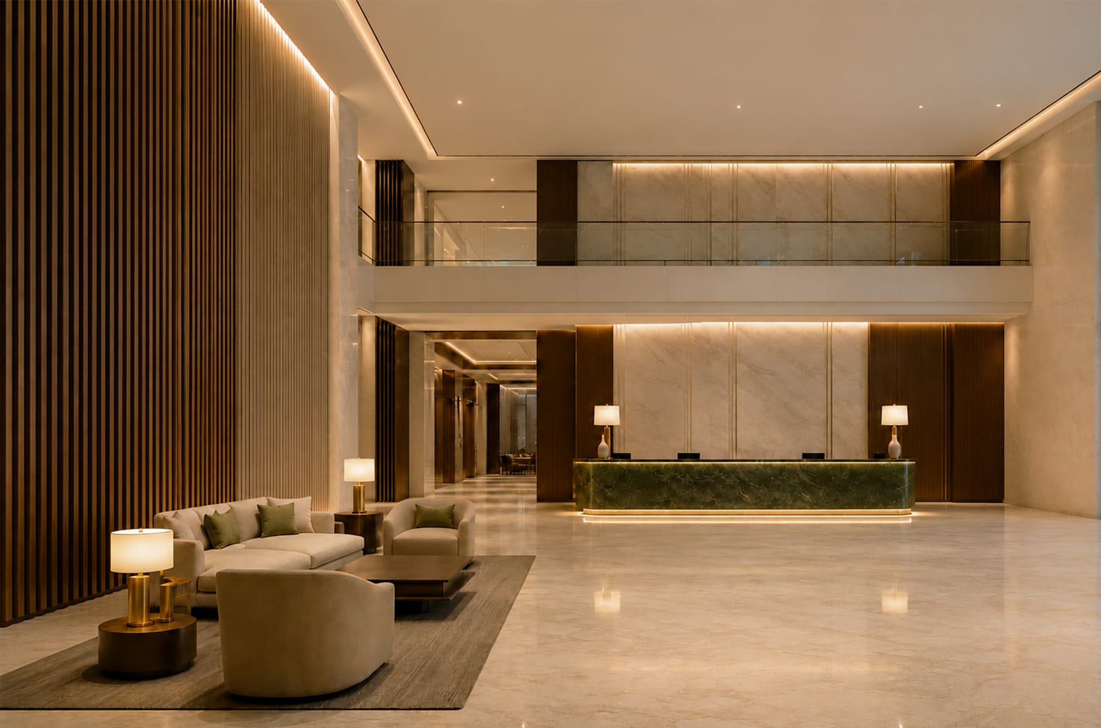 Lobby de hotel sin plantas, antes