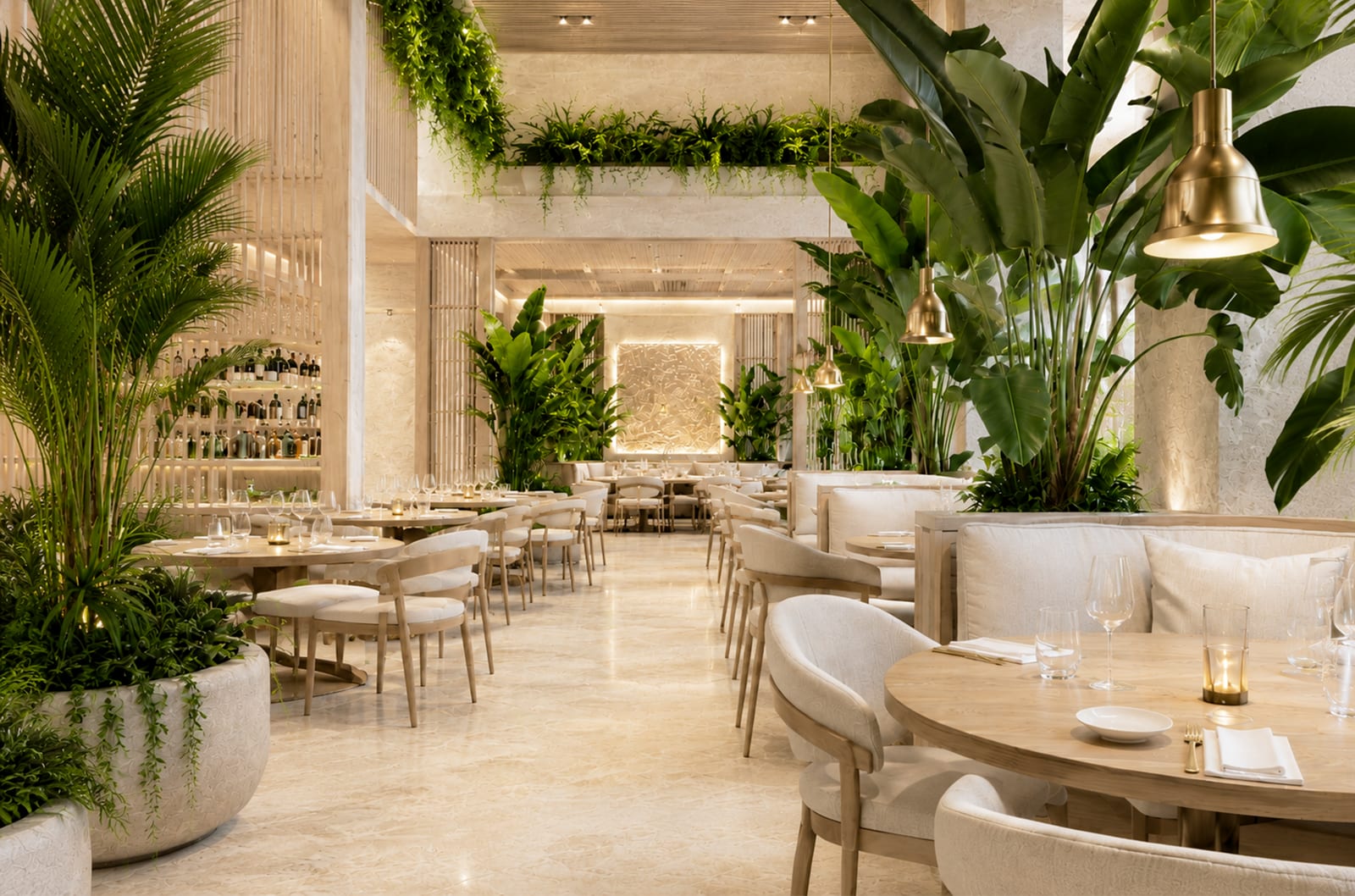 El mismo restaurante con las plantas de The Pots instaladas (proyecto real)