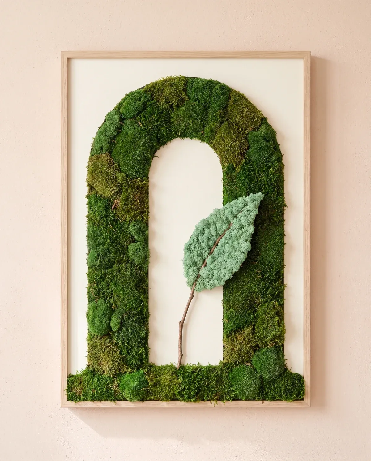 Un arco abierto de musgo deja emerger una hoja nueva desde su base.