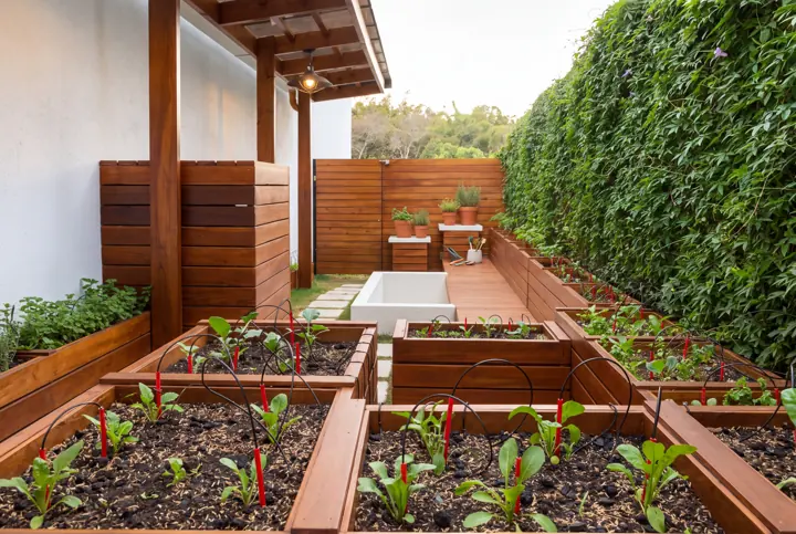 Huerto en la terraza. Jardineras de madera hechas a medida.