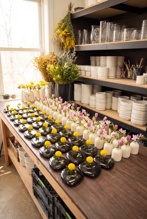 Centros para un evento. Decenas de centros florales listos para salir.