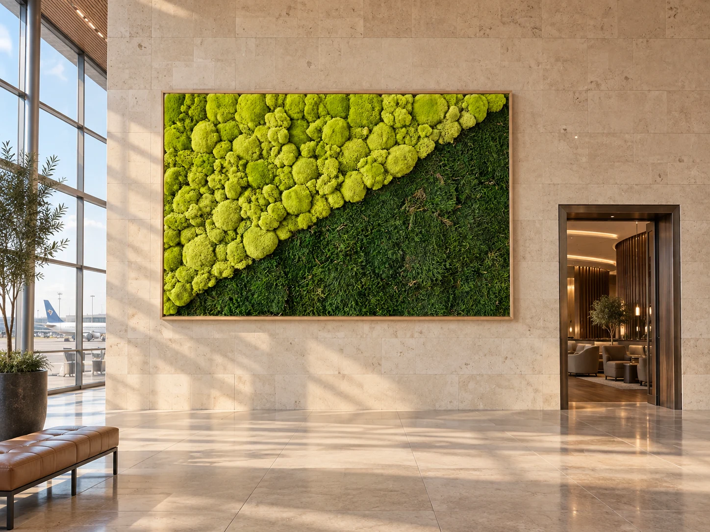 Visualización de una obra monumental en un sala de espera de aeropuerto