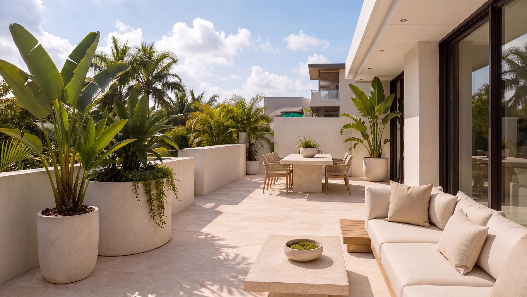 La misma terraza con la botánica de The Pots