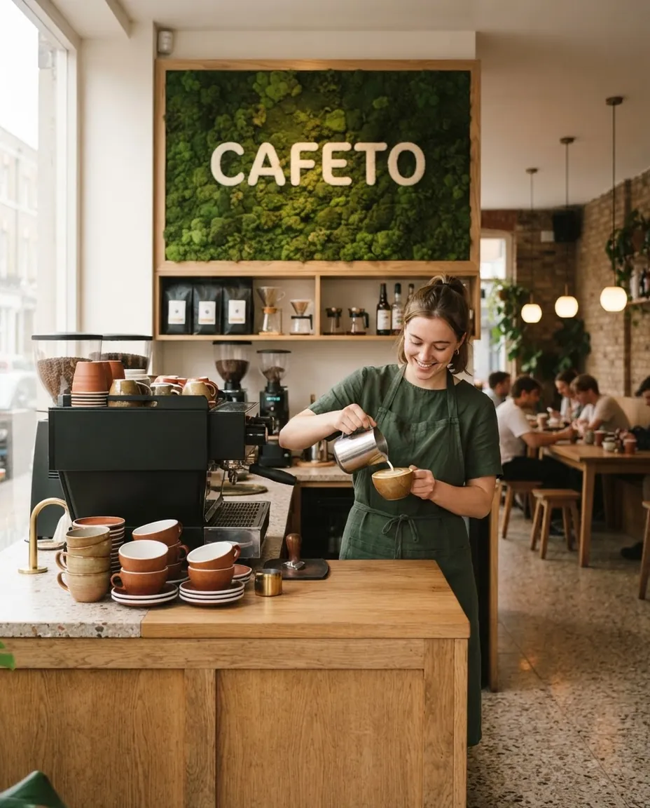 Logo en musgo · Cafetería de especialidad
